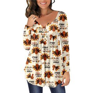 Women’s Plus Size Button Front Henley V-neck Halloween Tunic Top